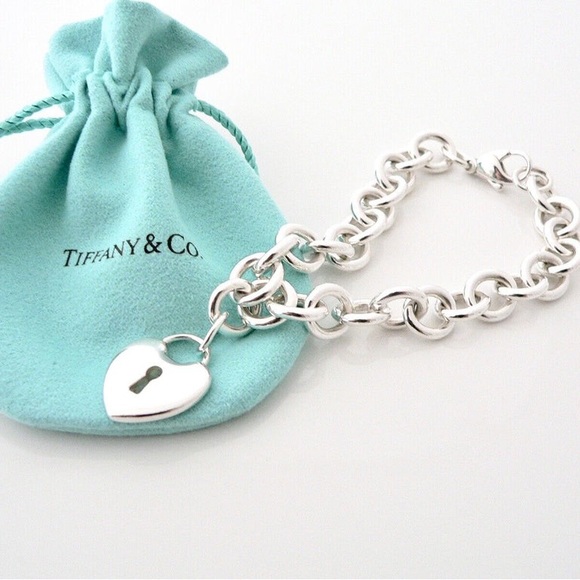 Tiffany & Co. Jewelry - Tiffany & Co Heart Key Bracelet Keyhole Charm Bangle Link Chain Gift Pouch & Box
